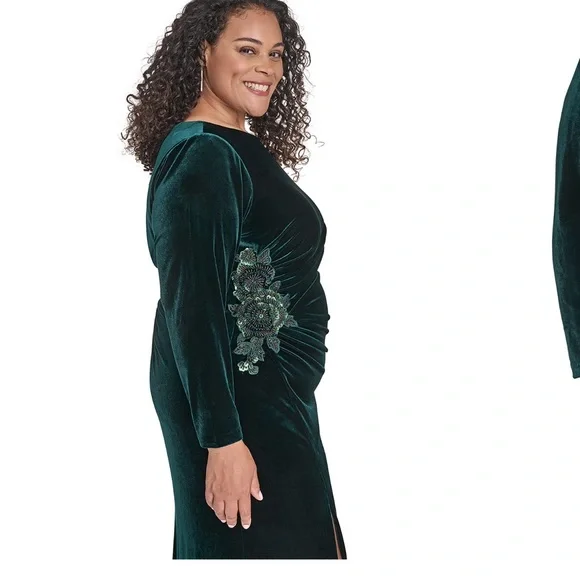 Eliza J Teal Velvet Long Sleeve Dress